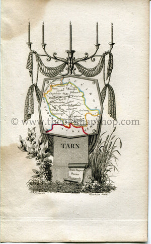 1823 Perrot Map of TARN, France, Antique Map, Print. Outline Original Hand Colouring.