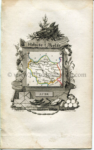 1823 Perrot Map of AUBE France, Antique Map, Print. Outline Original Hand Colouring.