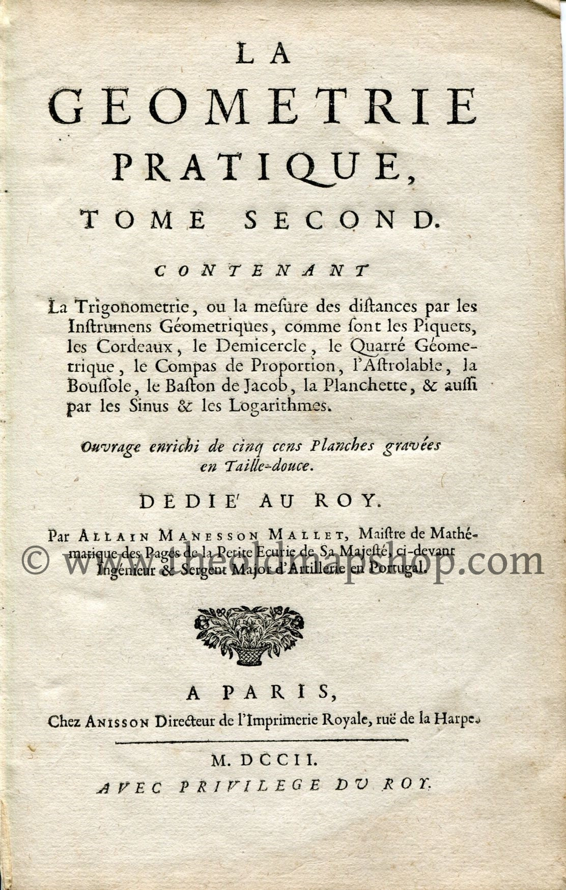 1702 Manesson Mallet Antique Print, Engraving - Surveyors, Surveying, Graphometer, Trigonometry, Geometry - No.25 - The Old Map Shop