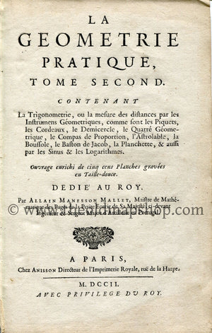 1702 Manesson Mallet Antique Print, Engraving - Les Invalides, Hôtel National des Invalides, Paris, France, Surveying Graphometer - No.19 - The Old Map Shop