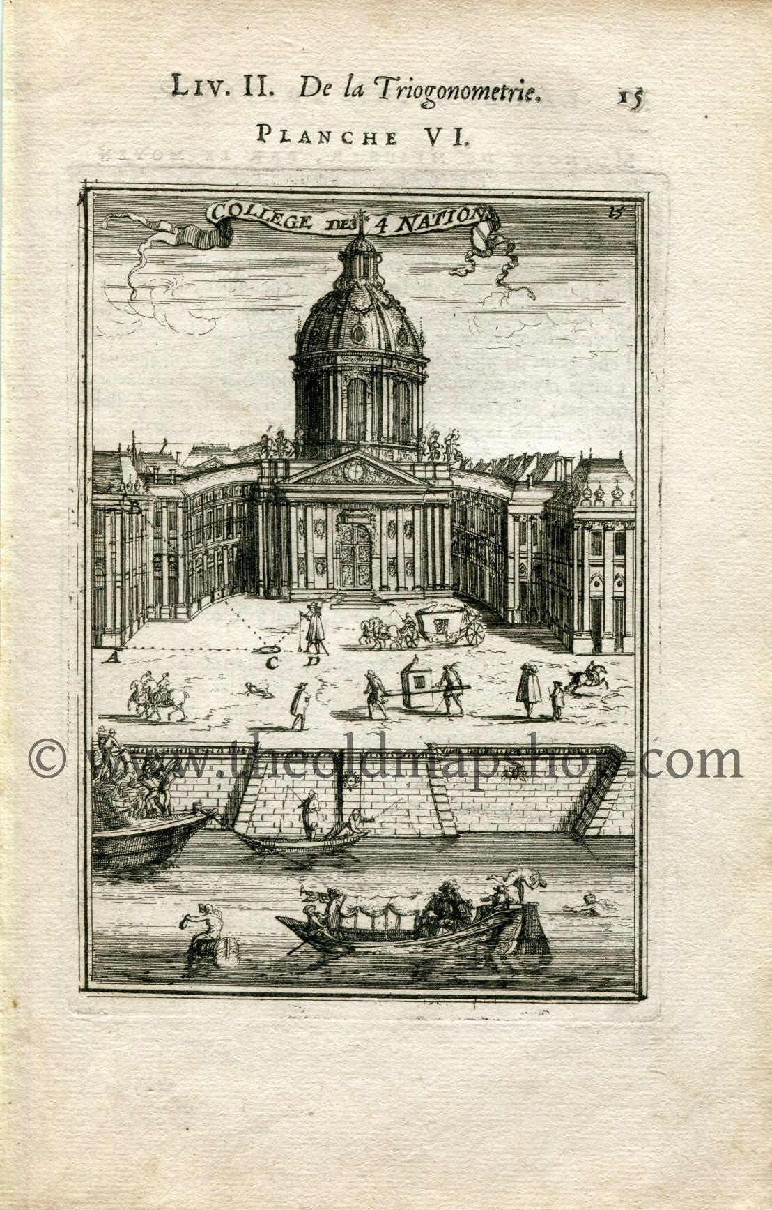 1702 Manesson Mallet Antique Print, Engraving - College of the Four Nations, Collège Mazarin, University of Paris, France - No.6 - The Old Map Shop