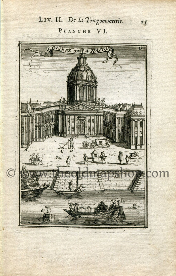1702 Manesson Mallet Antique Print, Engraving - College of the Four Nations, Collège Mazarin, University of Paris, France - No.6