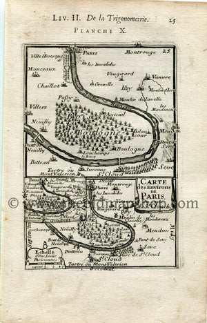 1702 Manesson Mallet Antique Map, Print, Engraving - Carte des Environs de Paris au coste de Saint-Cloud, France - No.10 - The Old Map Shop