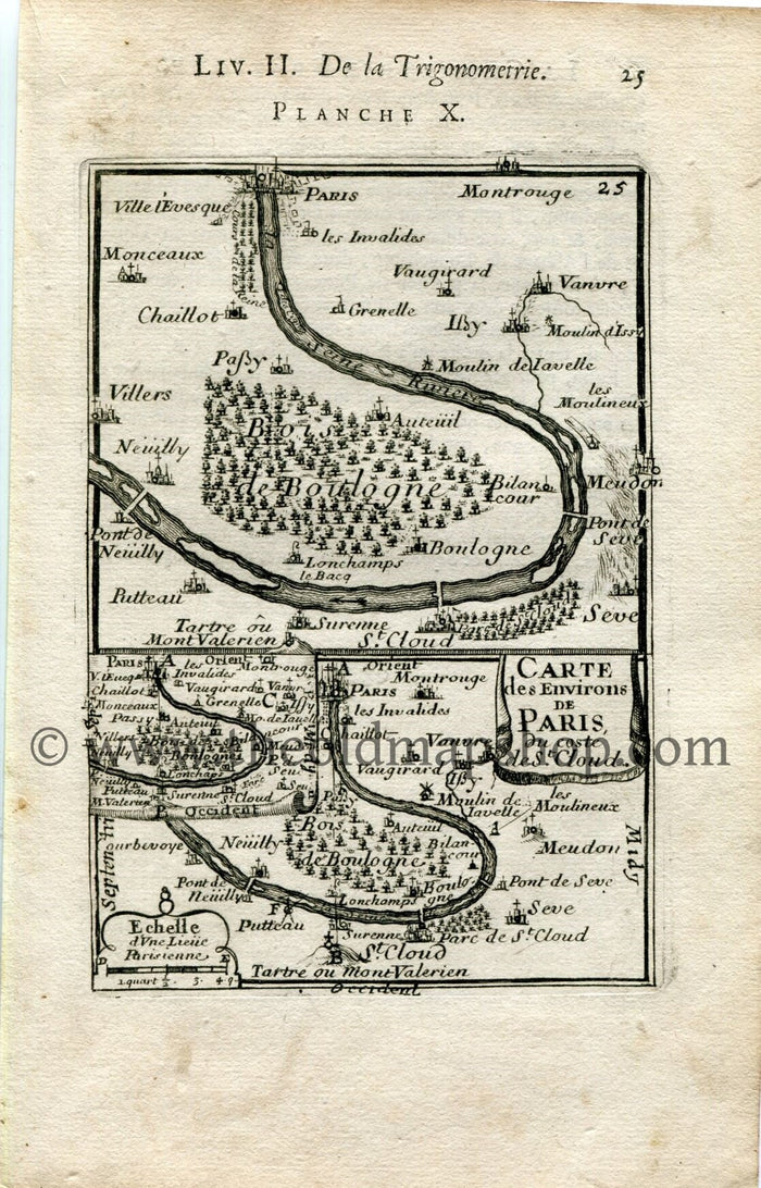 1702 Manesson Mallet Antique Map, Print, Engraving - Carte des Environs de Paris au coste de Saint-Cloud, France - No.10