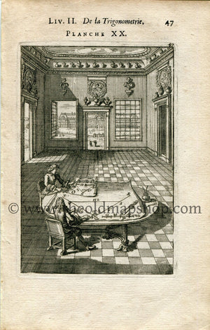 1702 Manesson Mallet Antique Print, Engraving - Les Invalides, Hôtel National des Invalides Paris France, Surveyors, Surveying Table - No.20