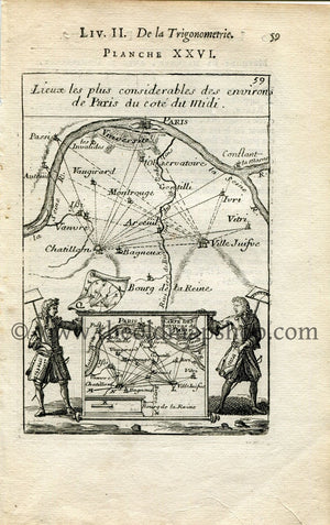 1702 Manesson Mallet Antique Map, Print, Engraving - Carte des Environs de Paris, Versailles, River Seine, France - No.26 - The Old Map Shop
