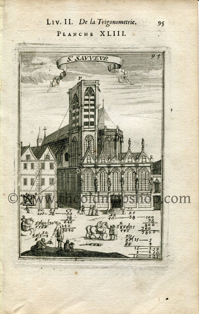1702 Manesson Mallet Antique Print, Engraving - St. Sauveur, Église Saint-Sauveur de Paris, Catholic Church, France - No.43