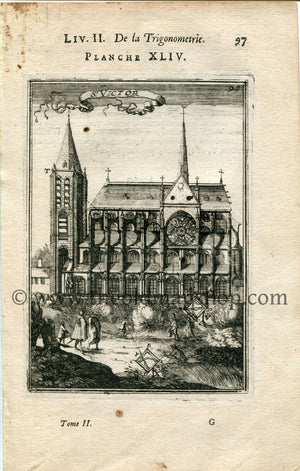 1702 Manesson Mallet Antique Print, Engraving - St Victor, Abbey of Saint-Victor, Paris, France - No.44