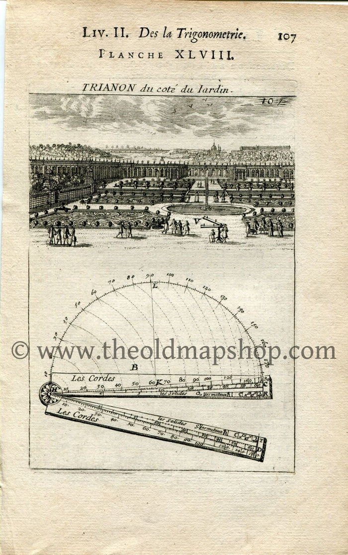 1702 Manesson Mallet Antique Print, Engraving - Trianon de cote du Jardin, Garden, Gardens of Versailles, Paris, France - No.48