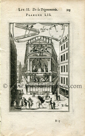 1702 Manesson Mallet Antique Print, Engraving - Pointe du Pont au Change, Monument, Paris, France - No.52