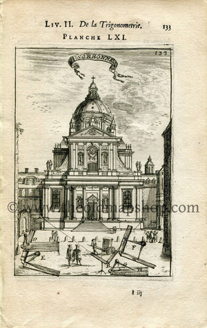 1702 Manesson Mallet Antique Print, Engraving - Sorbonne, University, Latin Quarter, Paris, France - No.61