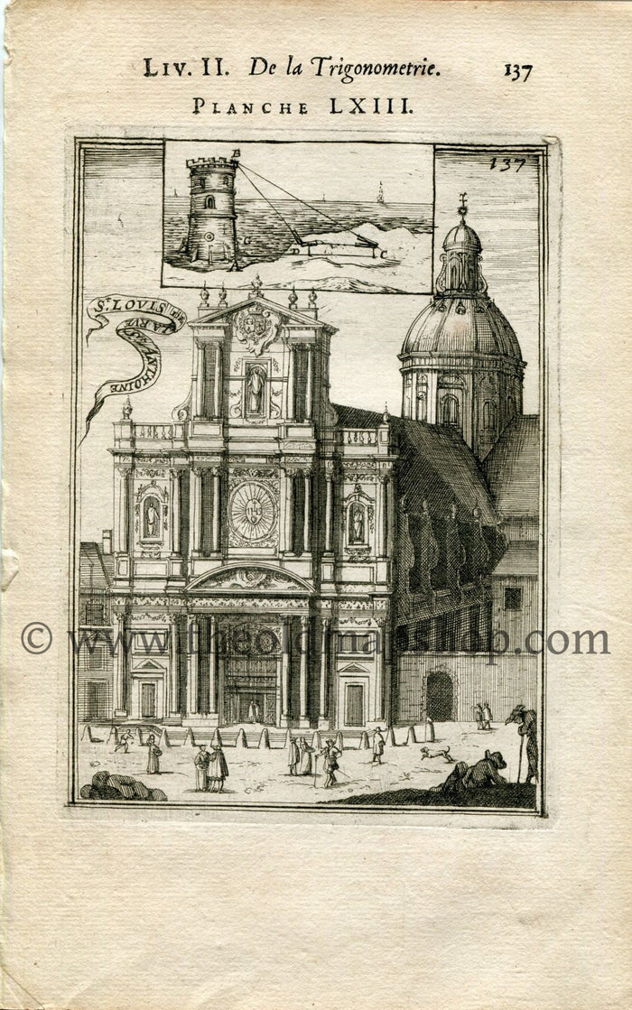 1702 Manesson Mallet Antique Print, Engraving - Church of Saint-Paul-Saint-Louis, Marais Quarter, Paris, France - No.63