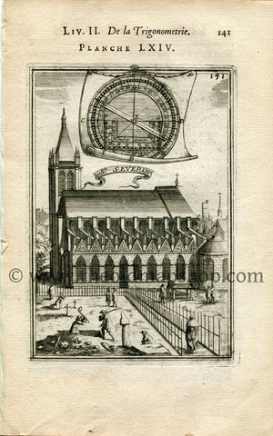 1702 Manesson Mallet Antique Print, Engraving - Église Saint-Séverin, Catholic Church, Latin Quarter, Paris, France - No.64