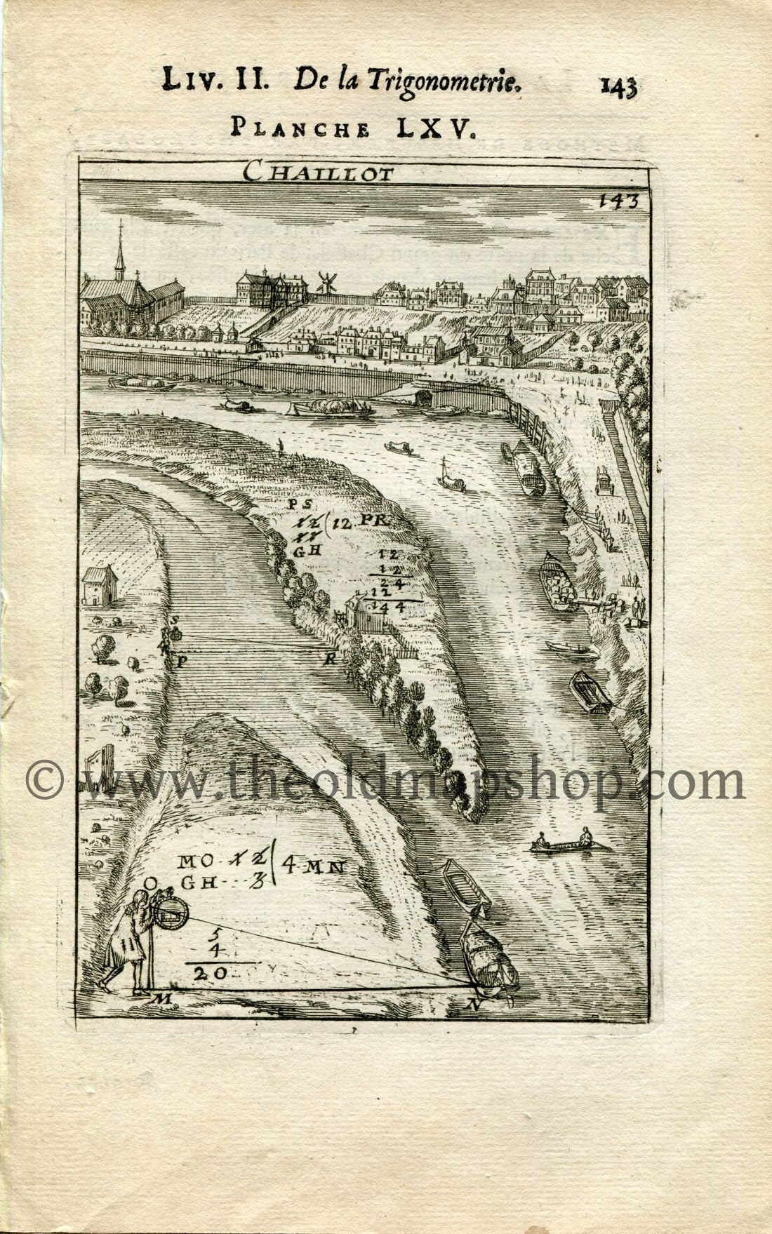 1702 Manesson Mallet Antique Print, Engraving - Chaillot, Paris, France - No.65