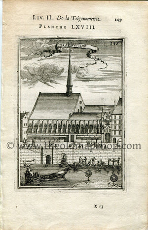1702 Manesson Mallet Antique Print, Engraving - Les Augustins, Couvent des Grands-Augustins, Convent, Paris, France - No.68