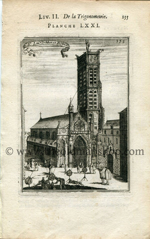 1702 Manesson Mallet Antique Print, Engraving - Église Saint-Jacques-la-Boucherie, Catholic Church, Paris, France - No.71
