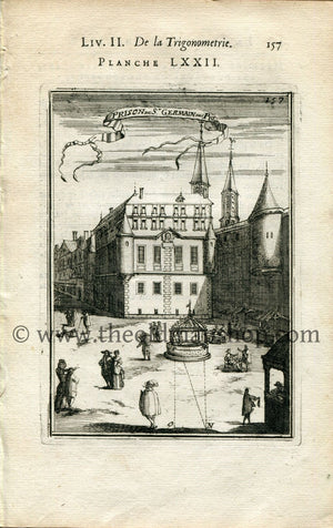 1702 Manesson Mallet Antique Print, Engraving - Prison Abbey of Saint‑Germain‑des‑Prés, Paris, France - No.72