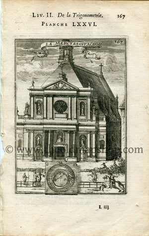 1702 Manesson Mallet Antique Print, Engraving - L’église et le couvent de la Mercy, Convent, Hospital, Church, Paris, France - No.76