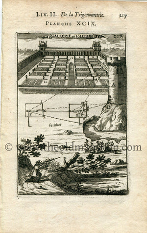 1702 Manesson Mallet Antique Print, Engraving - Gallerie de Vallery, Garden, Château de Vallery, Yonne, France - No.99
