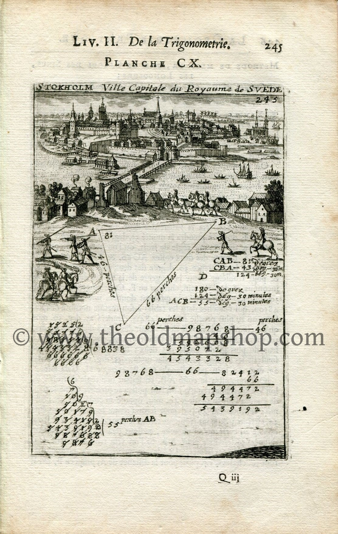 Rare 1702 Manesson Mallet Antique Map, Print, Engraving - Perspective, Bird's-eye View, Stockholm, Sweden- No.110
