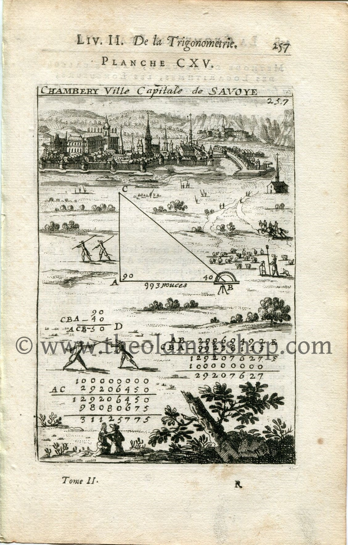 Rare 1702 Manesson Mallet Antique Map, Print, Engraving - Perspective, Bird's-eye View, Chambéry, Savoie, France - No.115