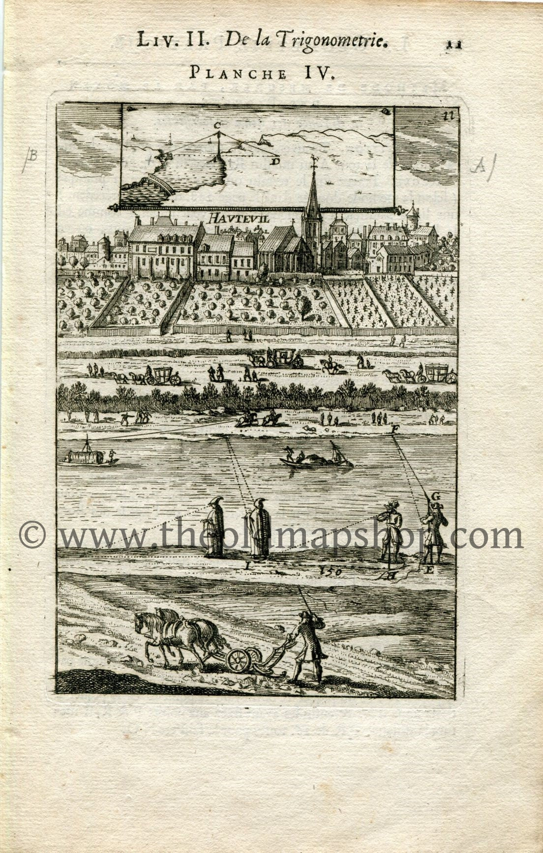 1702 Manesson Mallet Antique Print, Engraving - Hauteville ? Paris, Trigonometry, Geometry - No.4 - The Old Map Shop