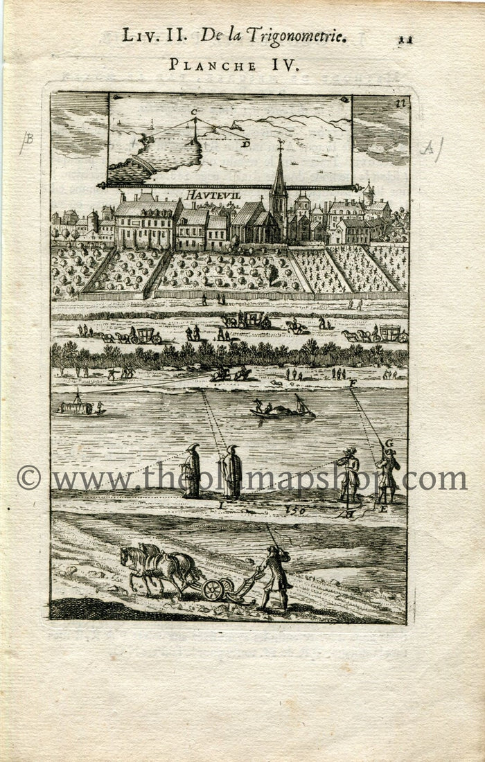1702 Manesson Mallet Antique Print, Engraving - Hauteville ? Paris, Trigonometry, Geometry - No.4