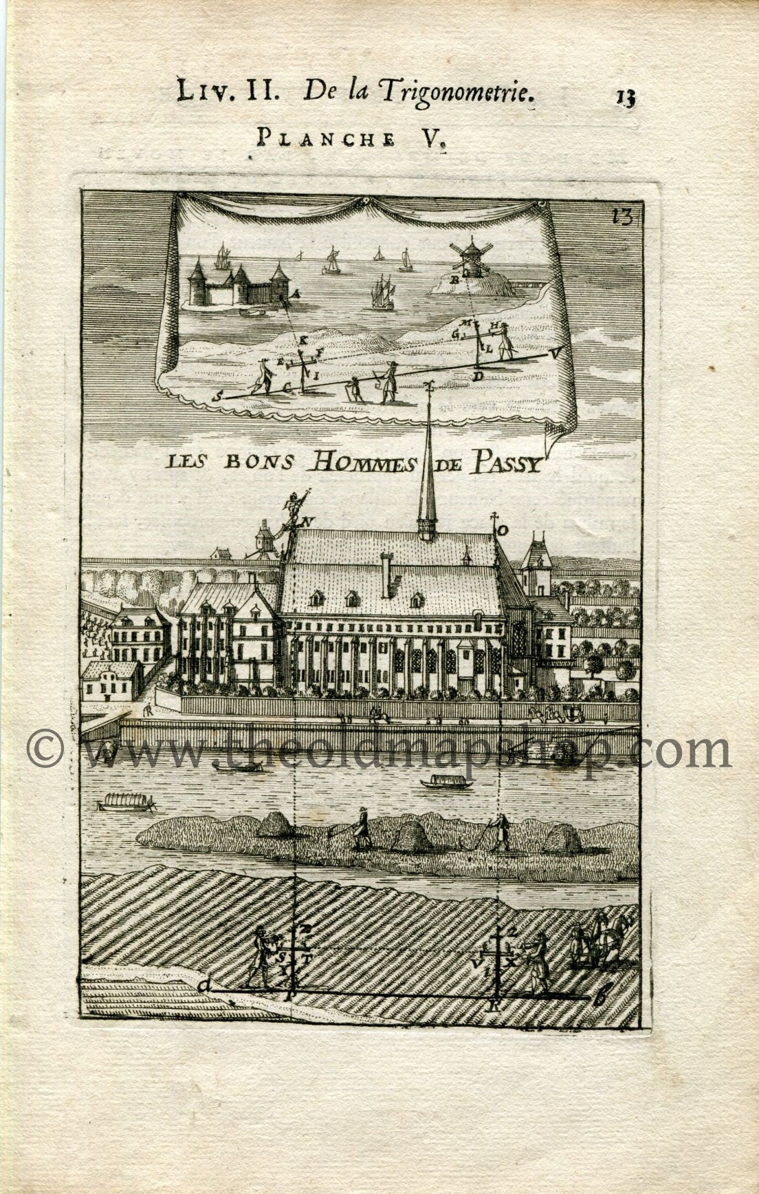 1702 Manesson Mallet Antique Print, Engraving - Convent Bonshommes, Convent of the Minimes de Nigeon, Passy, Paris - No.5 - The Old Map Shop