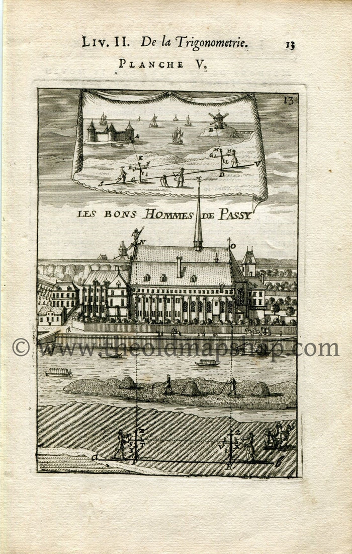 1702 Manesson Mallet Antique Print, Engraving - Convent Bonshommes, Convent of the Minimes de Nigeon, Passy, Paris - No.5