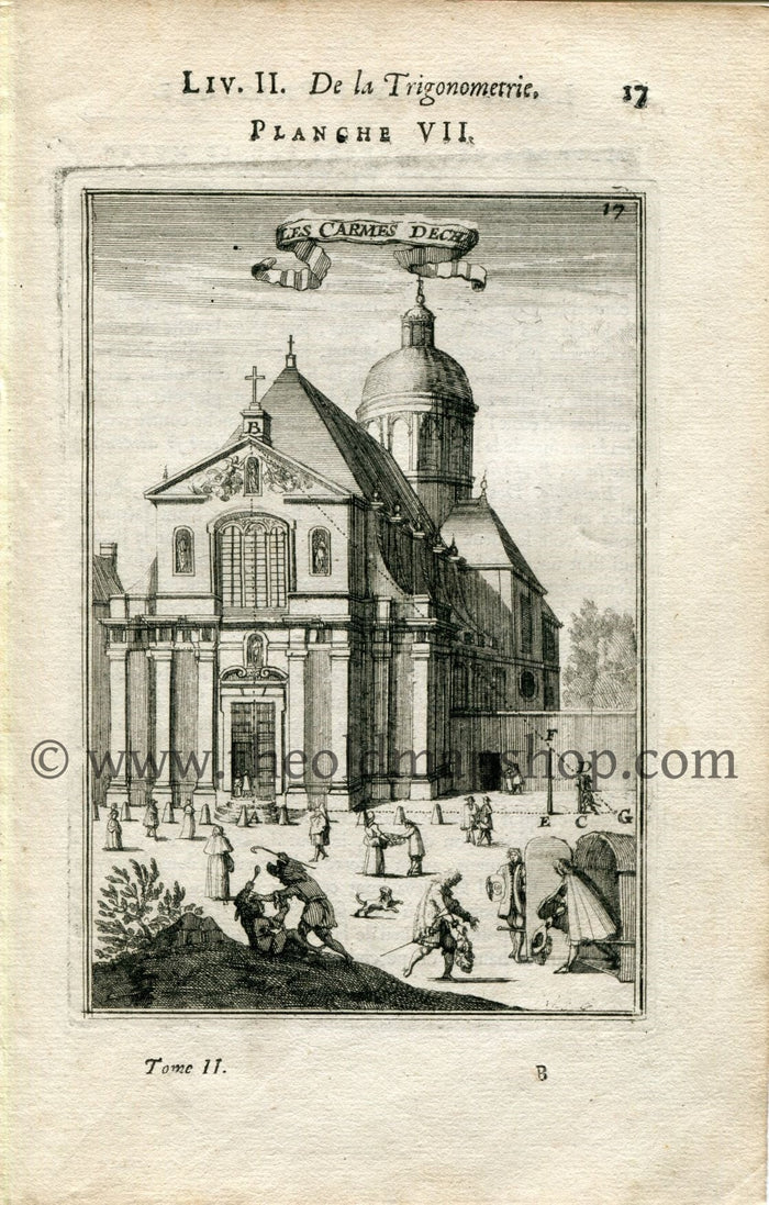 1702 Manesson Mallet Antique Print, Engraving - Saint-Joseph-des-Carmes, Roman Catholic Church, Paris, France - No.7