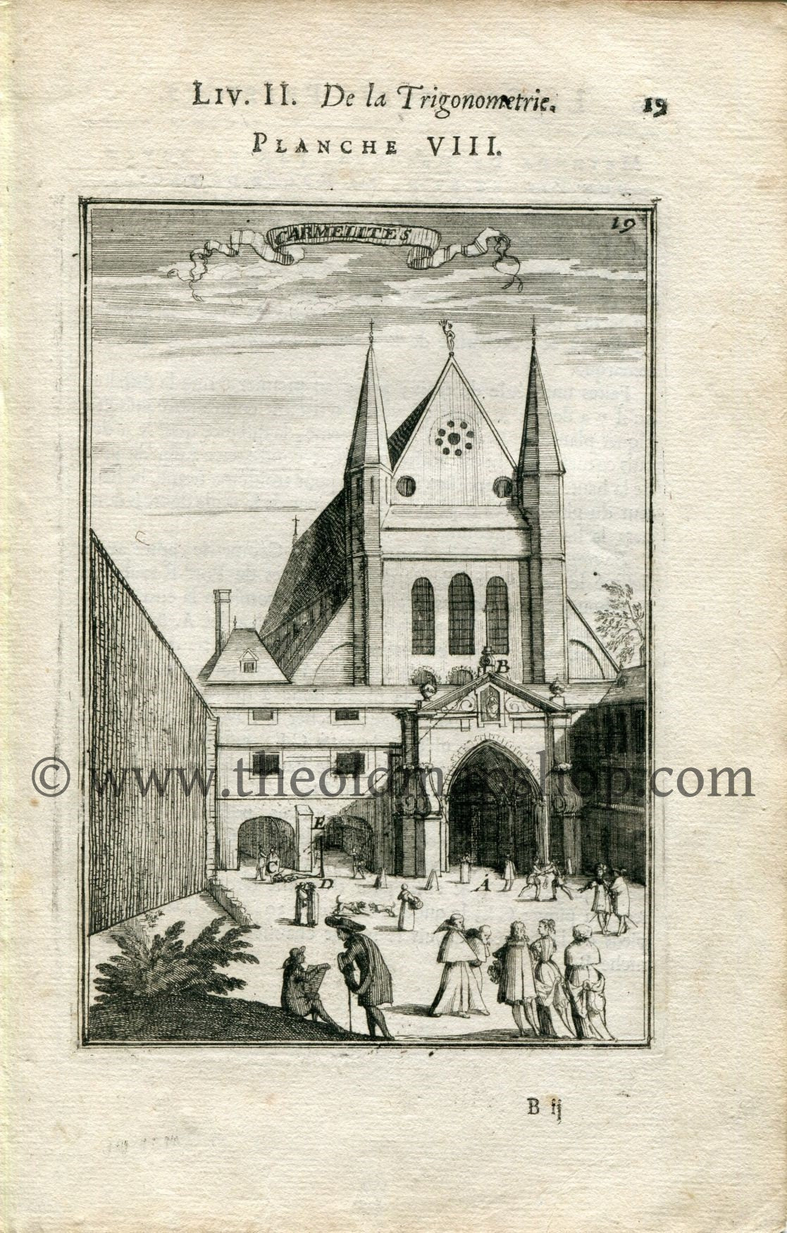 1702 Manesson Mallet Antique Print, Engraving - Convent of the Carmelites of the Faubourg Saint-Jacques, Paris, France - No.8 - The Old Map Shop