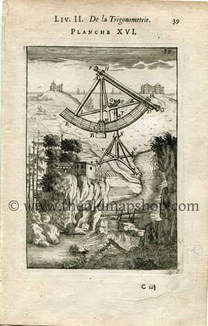 1702 Manesson Mallet Antique Print, Engraving - Surveying Graphometer, Surveyors, Trigonometry, Geometry - No.16 - The Old Map Shop