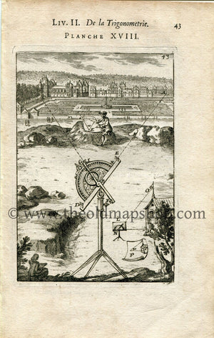 1702 Manesson Mallet Antique Print, Engraving - Surveying Graphometer, Surveyors, Surveyor, Chateau, Trigonometry, Geometry - No.18 - The Old Map Shop
