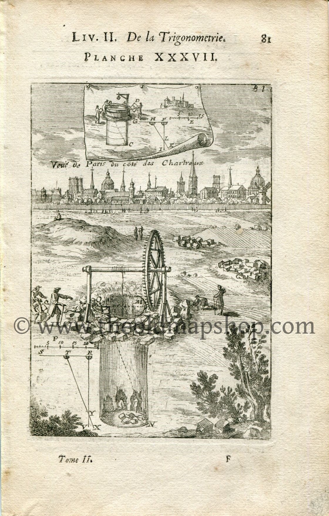 1702 Manesson Mallet Antique Print, Engraving - Veue de Paris de Cote des Chartreux, France - No.37