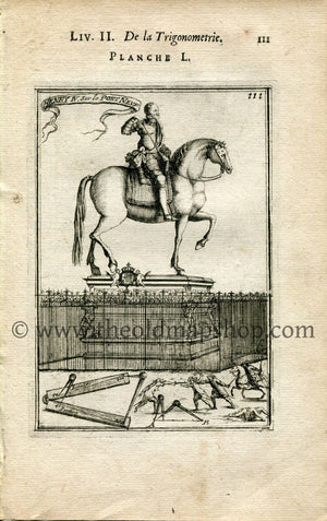 1702 Manesson Mallet Antique Print, Engraving - King Henry IV sur le Pont Neuf, Equestrian Statue, Paris, France - No.50