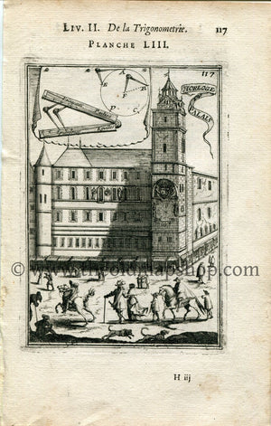 1702 Manesson Mallet Antique Print, Engraving - Horloge du Palais, Clock Tower, Courthouse of Paris, France - No.53