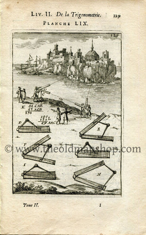 1702 Manesson Mallet Antique Print, Engraving - Surveyors, Surveying, Calipur, Sector, Trigonometry, Geometry - No.59