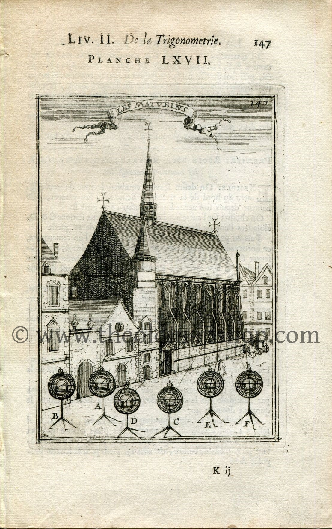 1702 Manesson Mallet Antique Print, Engraving - Les Maturins, Mathurins Convent, Paris, France - No.67