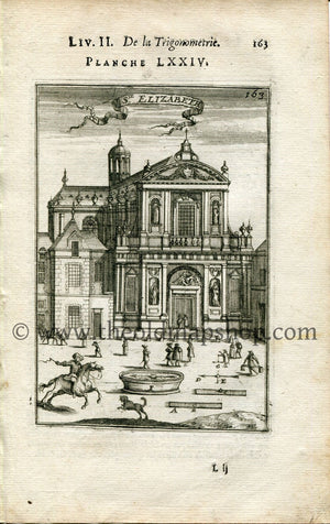 1702 Manesson Mallet Antique Print, Engraving - Église Sainte-Élisabeth-de-Hongrie, Catholic Church, Paris, France - No.74