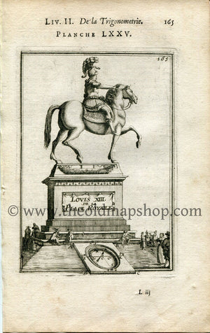 1702 Manesson Mallet Antique Print, Engraving - King Louis XIII de La Place Royaile, Equestrian Statue, Paris, France - No.75