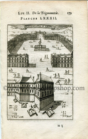 1702 Manesson Mallet Antique Print, Engraving - Place de Louis Le Grand, Place Vendôme, Paris, France - No.82