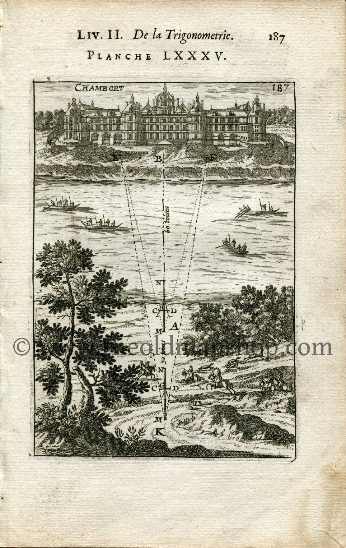 1702 Manesson Mallet Antique Print, Engraving - Chambort, Château de Chambord, Loir-et-Cher, France - No.85
