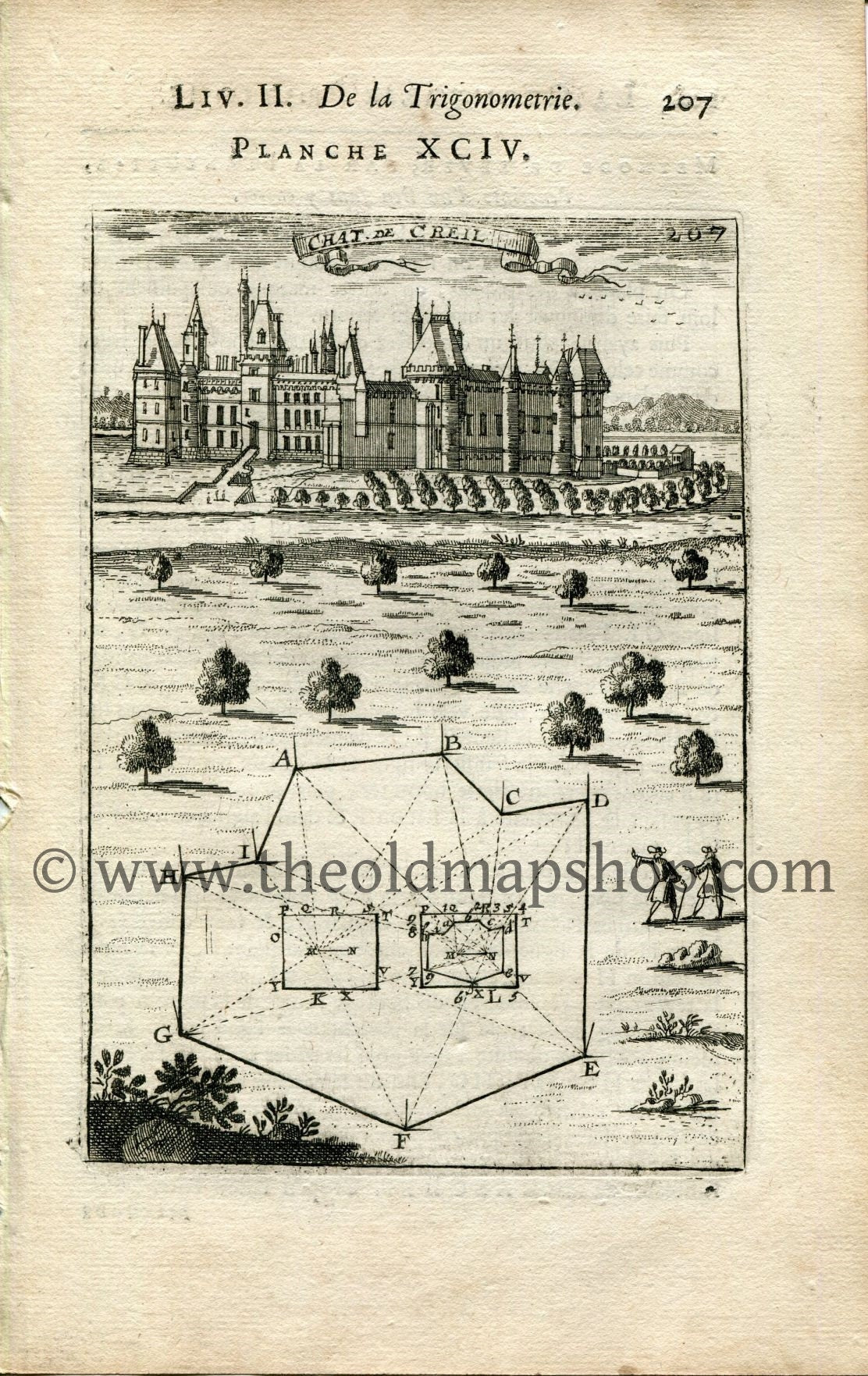 1702 Manesson Mallet Antique Print, Engraving - Château de Creil, Oise, Hauts-de-France - No.94