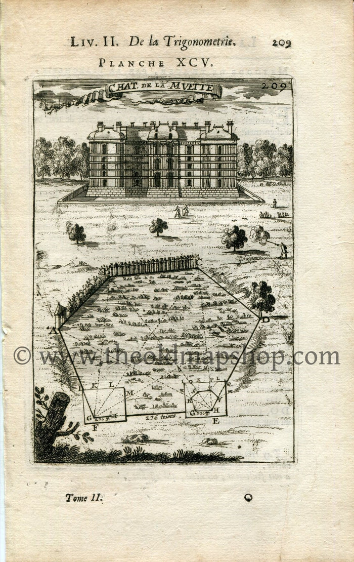 1702 Manesson Mallet Antique Print, Engraving - Château de la Muette, Bois de Boulogne, Paris, France - No.95