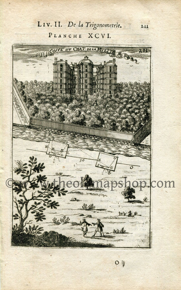 1702 Manesson Mallet Antique Print, Engraving - Coste du Château de la Muette, Bois de Boulogne, Paris, France - No.96