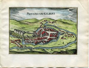 1634 Nicolas Tassin Antique Print, View Moulins-Engilbert, Nièvre, France Carte, Map