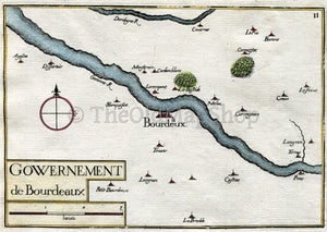 1634 Nicolas Tassin Antique Map Bordeaux, River Garonne, Nouvelle-Aquitaine, Gironde, France Carte Print