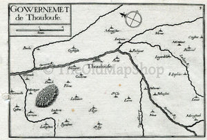 1634 Nicolas Tassin Antique Map, Toulouse, Mauzac, Noe, Lherm, Portet, Grenade, Bouloc, Haute-Garonne, France Carte, Print