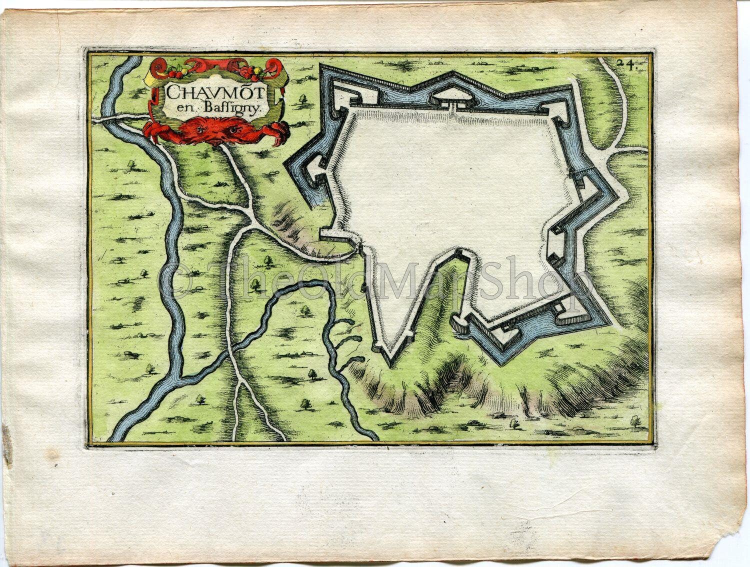1634 Nicolas Tassin Antique Map Chaumont, Fort, Fortified Town Plan, Haute-Marne, France Carte, Print