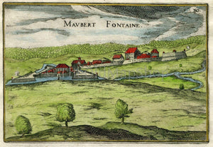 1634 Nicolas Tassin Antique View Print, Maubert-Fontaine, Ardennes, Charleville-Mézières, France Carte, Map